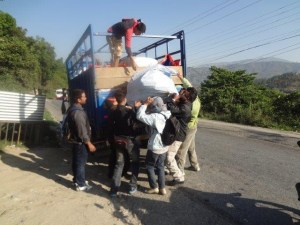 off-loading truck -Nepal 8-'15